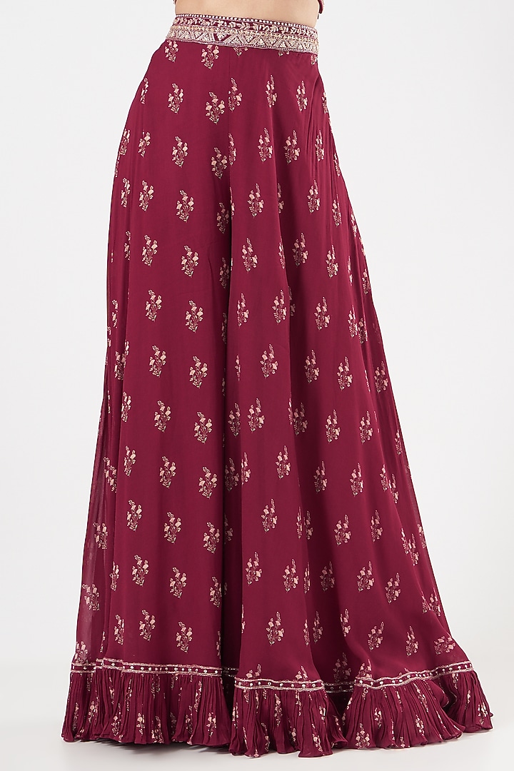 Fuschia Pink Georgette Printed Wedding Sharara Set by Sana Barreja at Pernia's Pop Up Shop