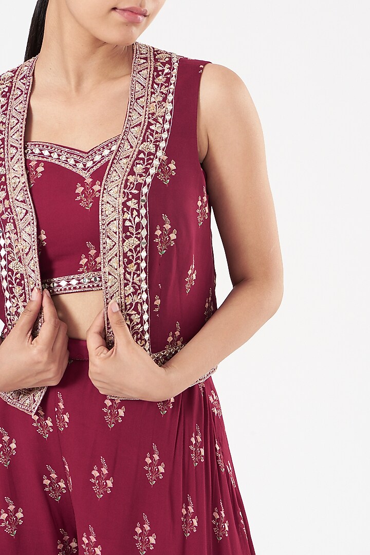 Fuschia Pink Georgette Printed Wedding Sharara Set by Sana Barreja at Pernia's Pop Up Shop