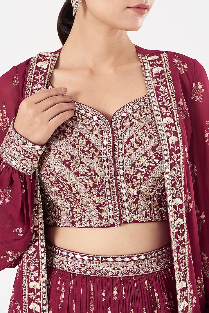 Fuschia Pink Georgette Embroidered cape Set by Sana Barreja at Pernia's Pop Up Shop