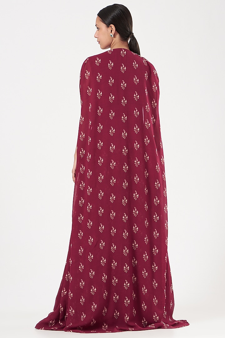Fuschia Pink Georgette Embroidered Jacket Set by Sana Barreja at Pernia's Pop Up Shop