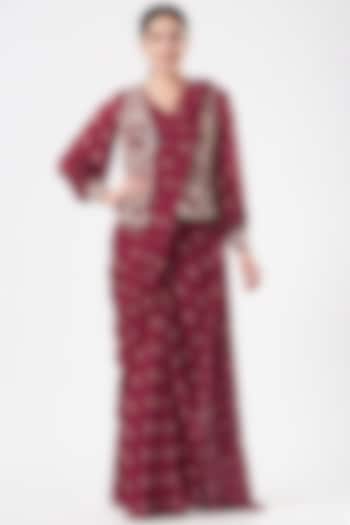 Fuschia Pink Printed Pre-Stitched Saree Set by Sana Barreja