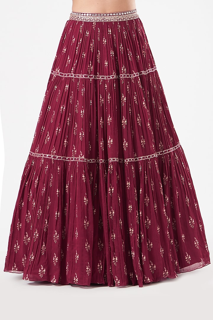 Fuschia Pink Georgette Printed Wedding Lehenga Set by Sana Barreja at Pernia's Pop Up Shop