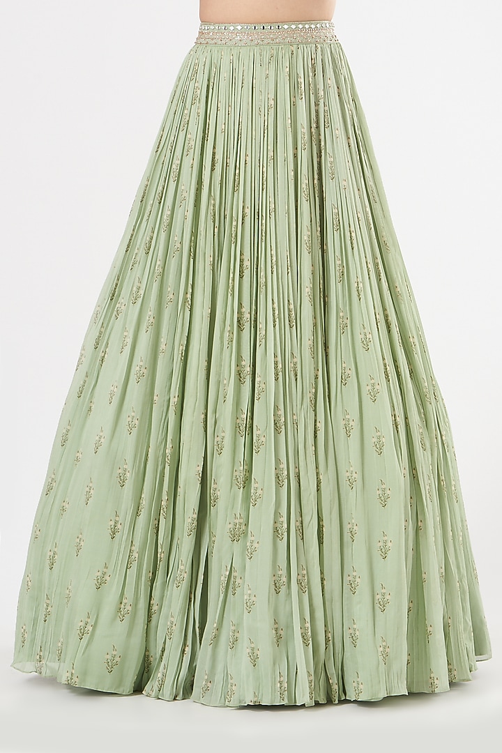 Mint Green Georgette Embroidered Jacket Wedding Lehenga Set by Sana Barreja at Pernia's Pop Up Shop