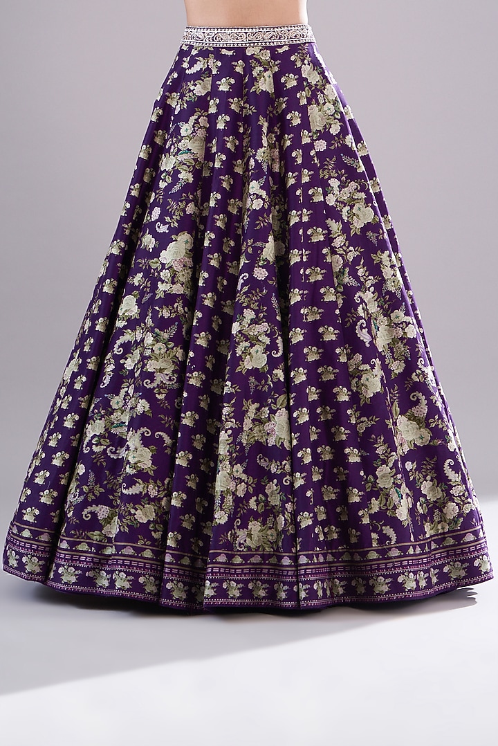 Purple Chanderi Silk Paisley Printed Wedding Lehenga Set by Sana Barreja at Pernia's Pop Up Shop
