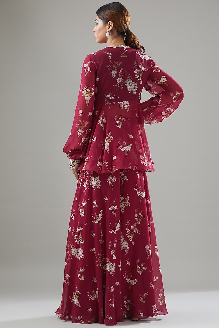 Fuschia Georgette Printed Party Wear Sharara Set by Sana Barreja at Pernia's Pop Up Shop