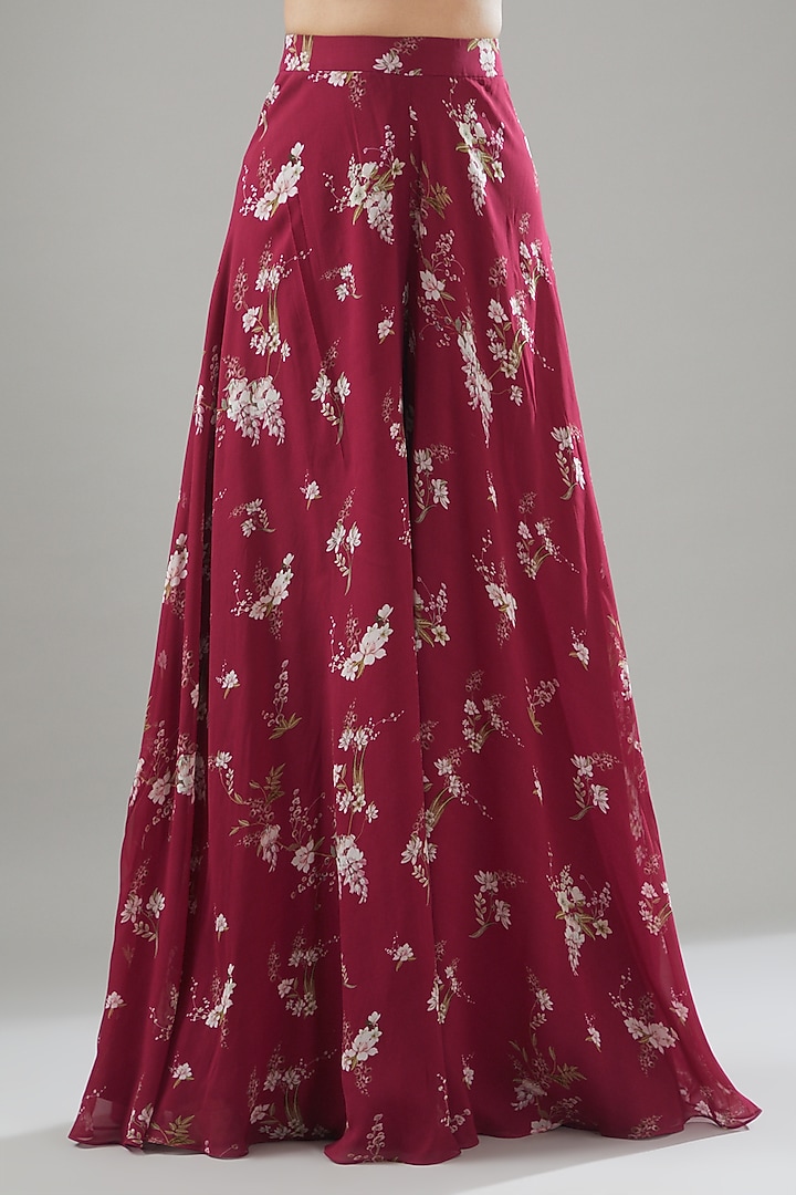 Fuschia Georgette Printed Party Wear Sharara Set by Sana Barreja at Pernia's Pop Up Shop