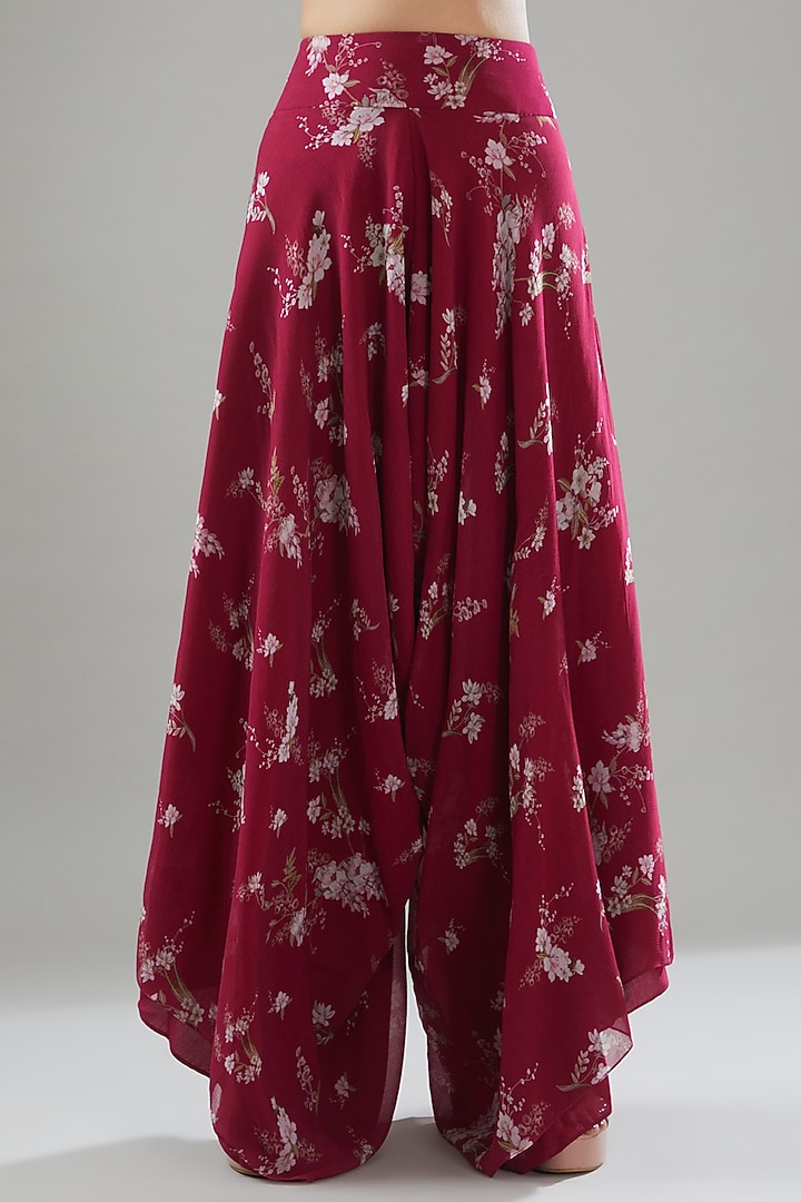 Fuschia Georgette Printed & Embroidered Jacket Set by Sana Barreja at Pernia's Pop Up Shop