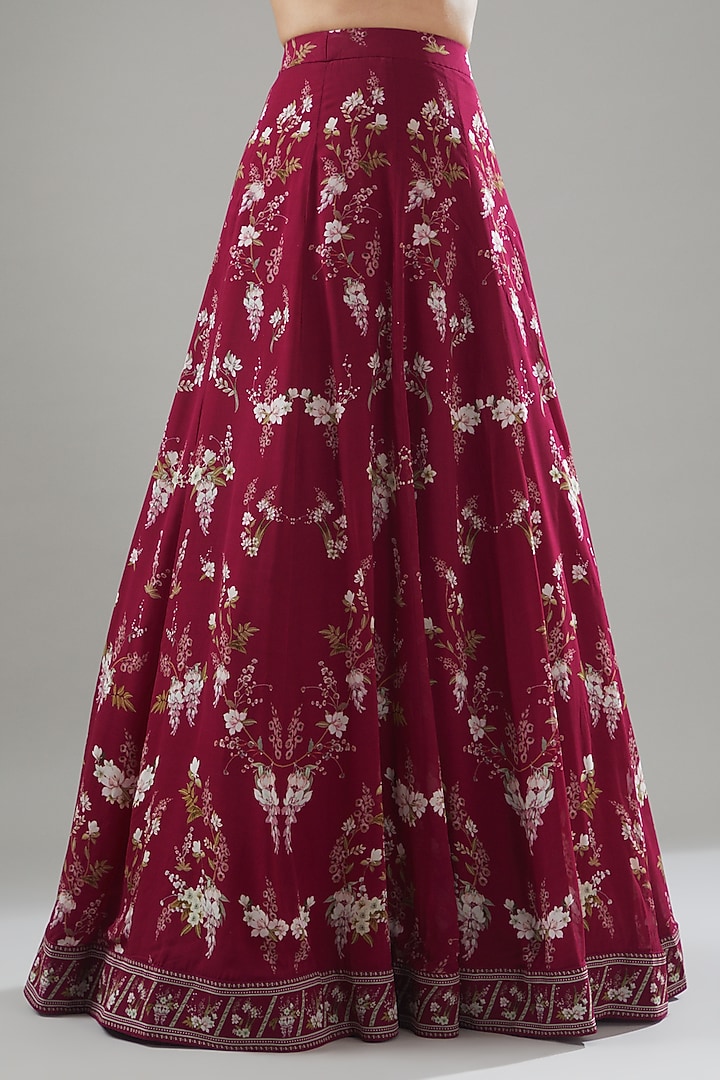 Fuschia Georgette Printed & Embroidered Wedding Lehenga Set by Sana Barreja at Pernia's Pop Up Shop