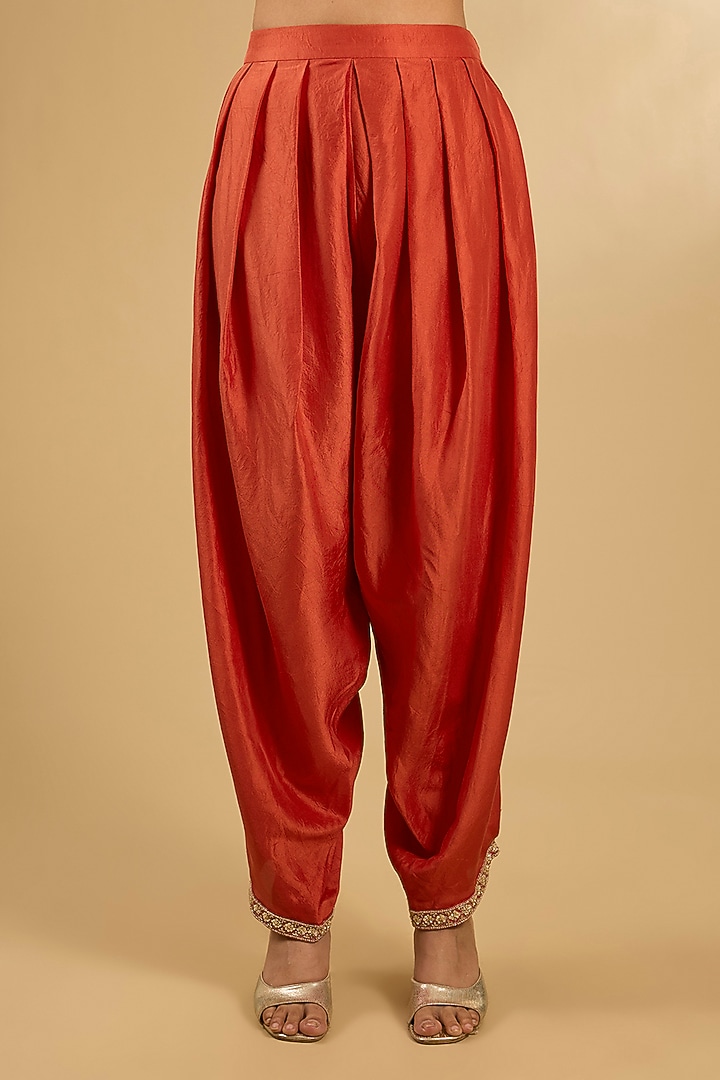 Coral Pure Dupion Silk Hand Embroidered Kurta Set by Sana Barreja at Pernia's Pop Up Shop