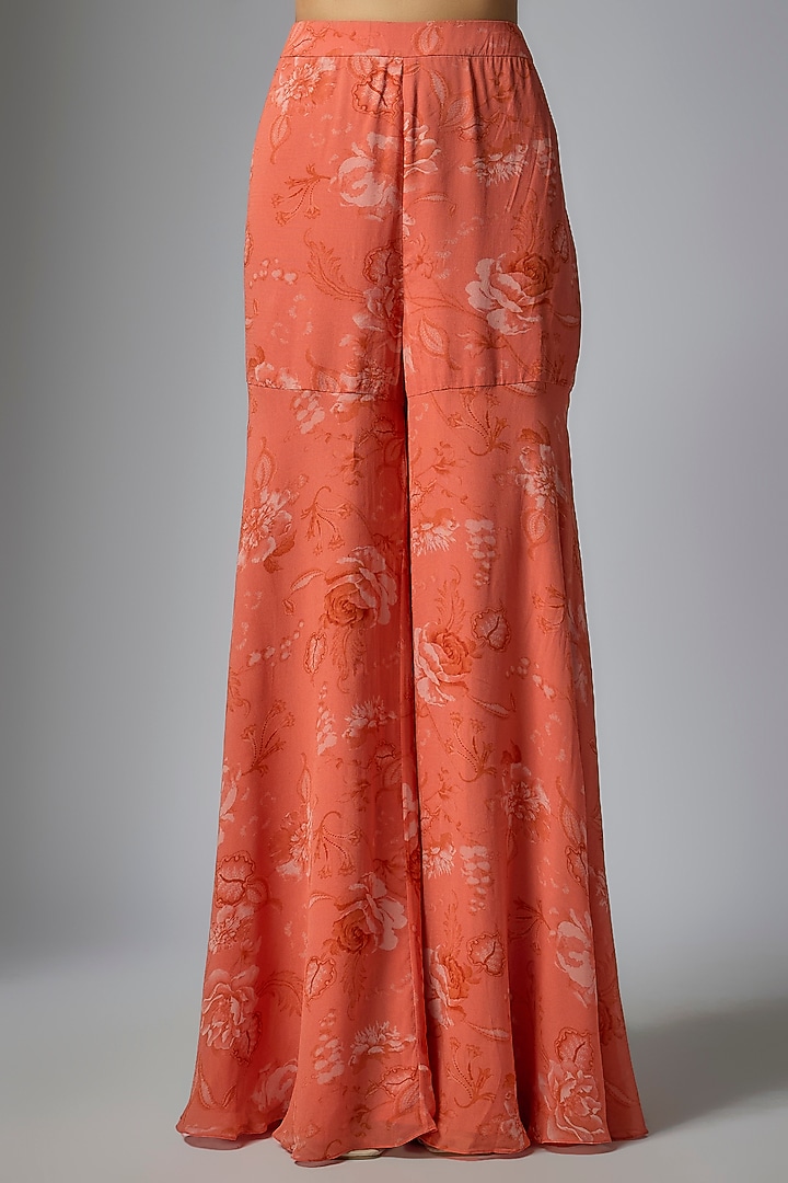 Coral Georgette Floral Printed Gharara Set by Sana Barreja at Pernia's Pop Up Shop