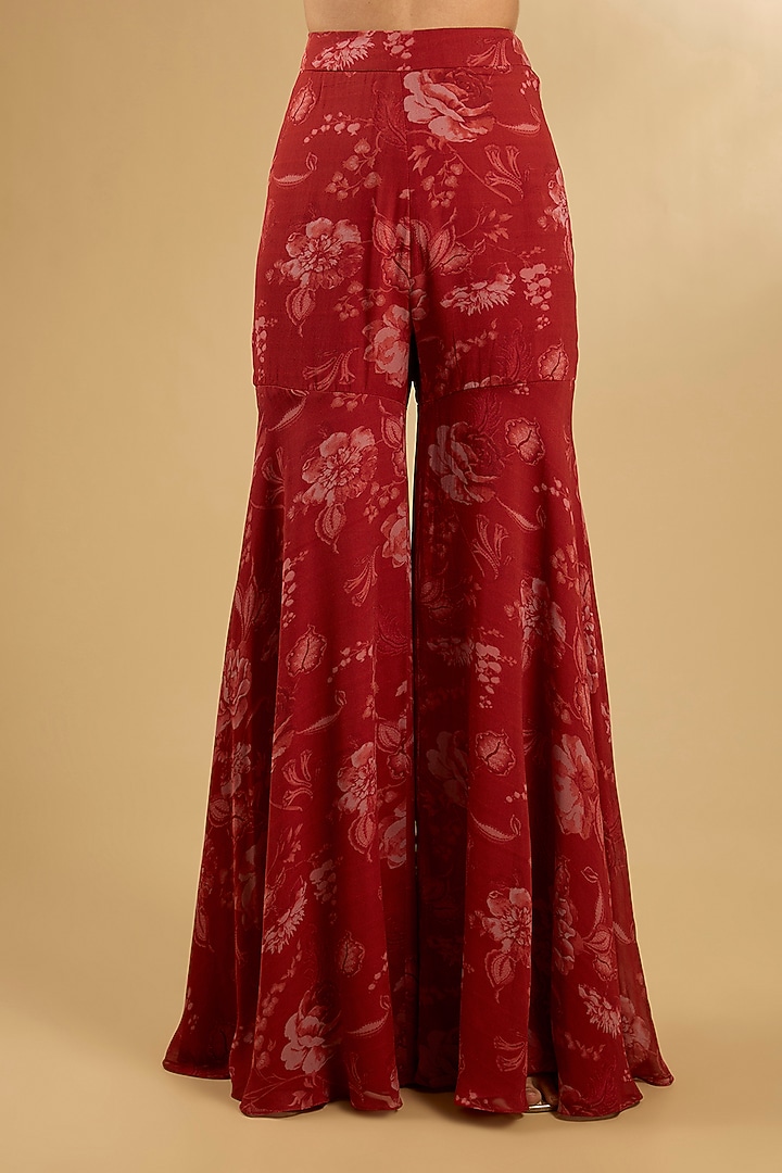 Red Pure Georgette Floral Printed Gharara Set by Sana Barreja at Pernia's Pop Up Shop
