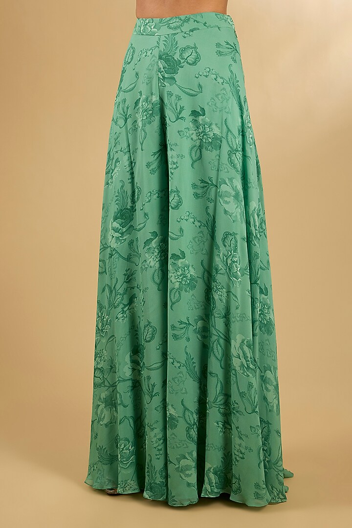 Green Pure Georgette Floral Printed Wedding Sharara Set by Sana Barreja at Pernia's Pop Up Shop