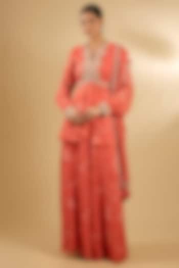 Coral Pure Georgette Floral Printed Wedding Sharara Set by Sana Barreja at Pernia's Pop Up Shop