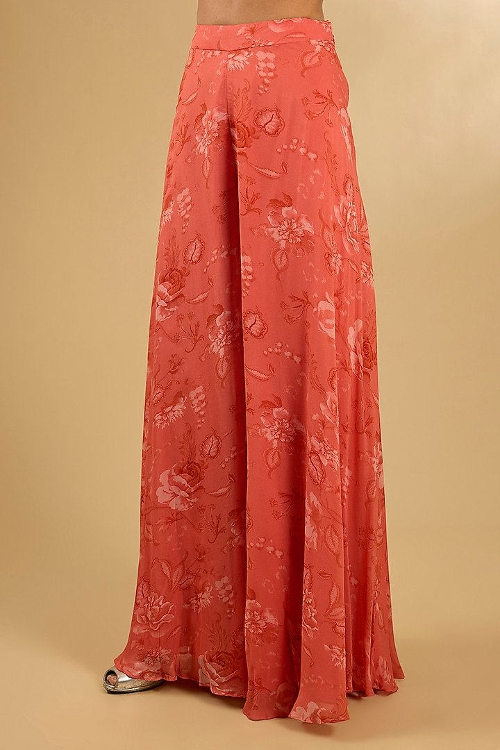 Coral Pure Georgette Floral Printed Wedding Sharara Set by Sana Barreja at Pernia's Pop Up Shop