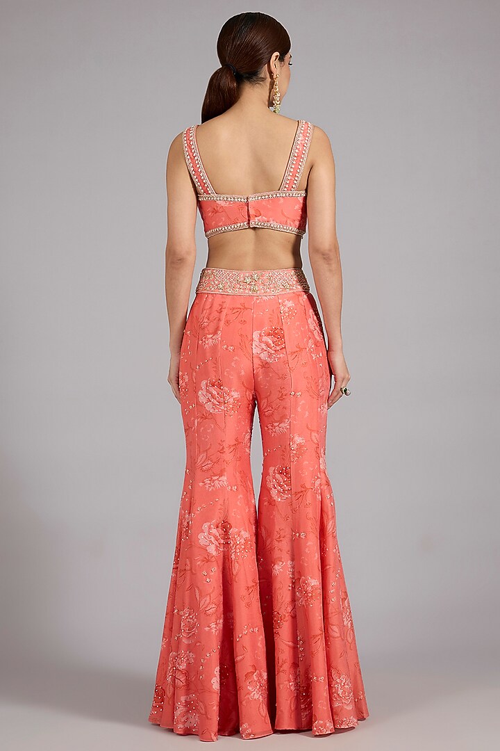 Coral Pure Chanderi Silk Hand Embroidered Jacket Set by Sana Barreja at Pernia's Pop Up Shop