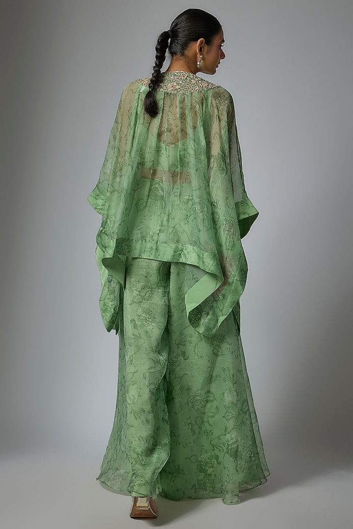 Pista Green Pure Silk Chanderi Floral Printed Wedding Sharara Set by Sana Barreja at Pernia's Pop Up Shop