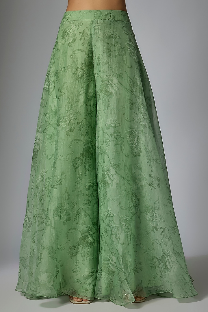 Pista Green Pure Silk Chanderi Floral Printed Wedding Sharara Set by Sana Barreja at Pernia's Pop Up Shop