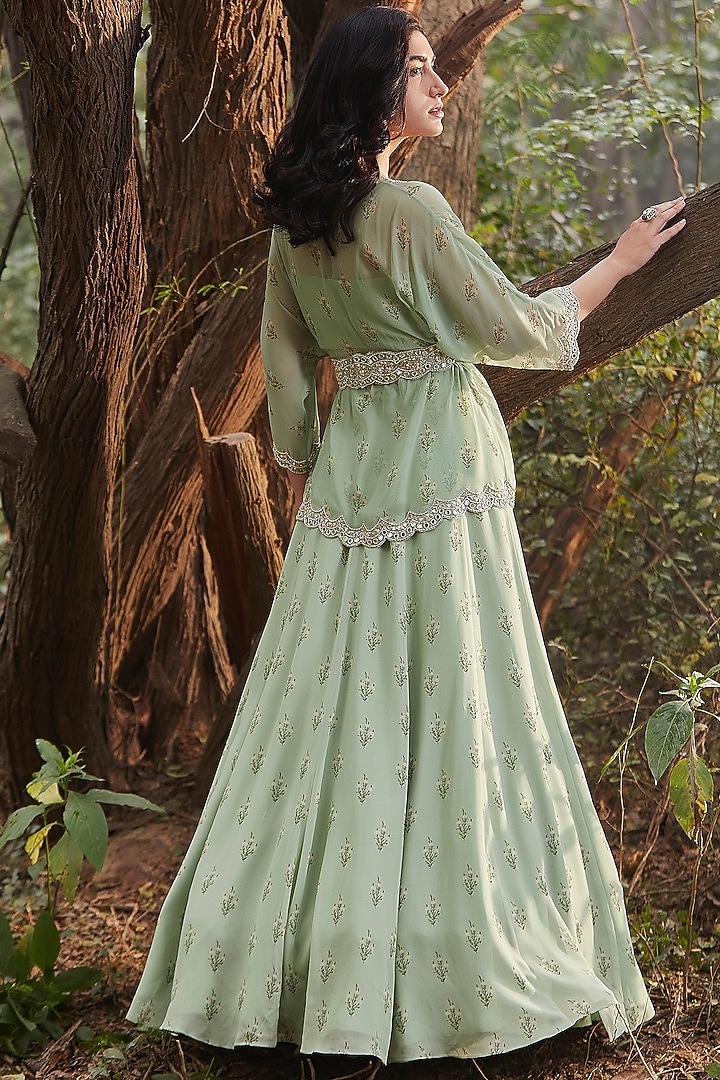 Mint Green Hand Embroidered Wedding Lehenga Set by Sana Barreja at Pernia's Pop Up Shop