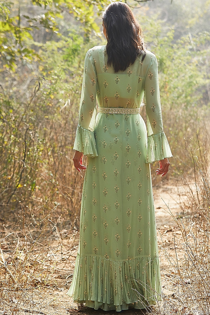 Mint Green Hand Embroidered Wedding Sharara Set by Sana Barreja at Pernia's Pop Up Shop
