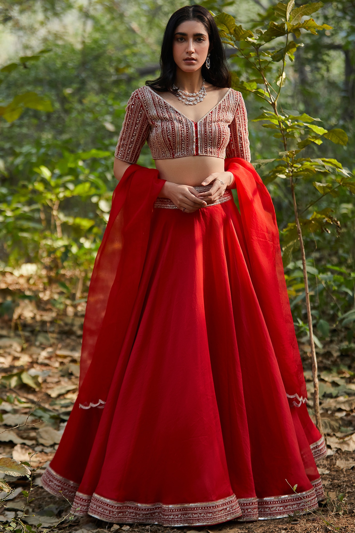 Praveena Designer Serenity Chic: Plain Georgette Stitched Lehenga Choli