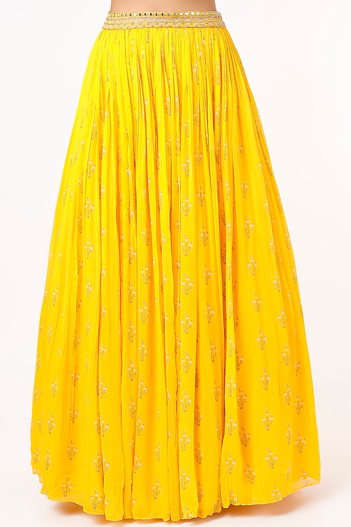 Yellow Georgette Sequins Embroidered Jacket Wedding Lehenga Set by Sana Barreja at Pernia's Pop Up Shop