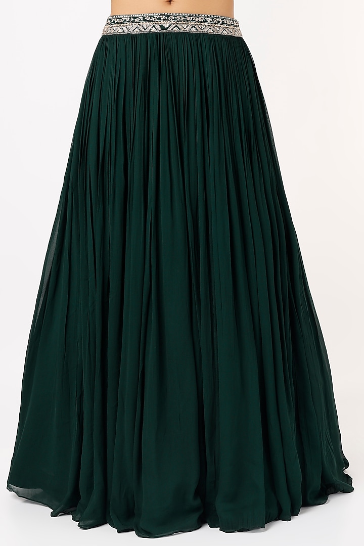 Dark Green Georgette Jacket Wedding Lehenga Set by Sana Barreja at Pernia's Pop Up Shop