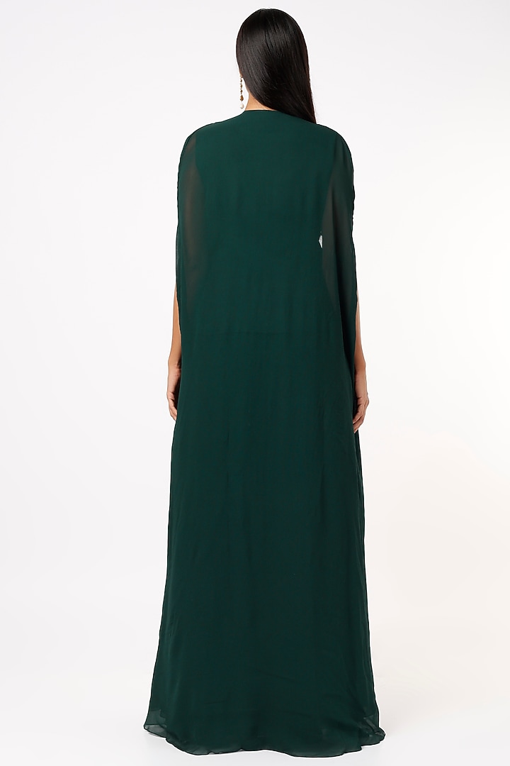 Dark Green Georgette Wedding Lehenga Set by Sana Barreja at Pernia's Pop Up Shop