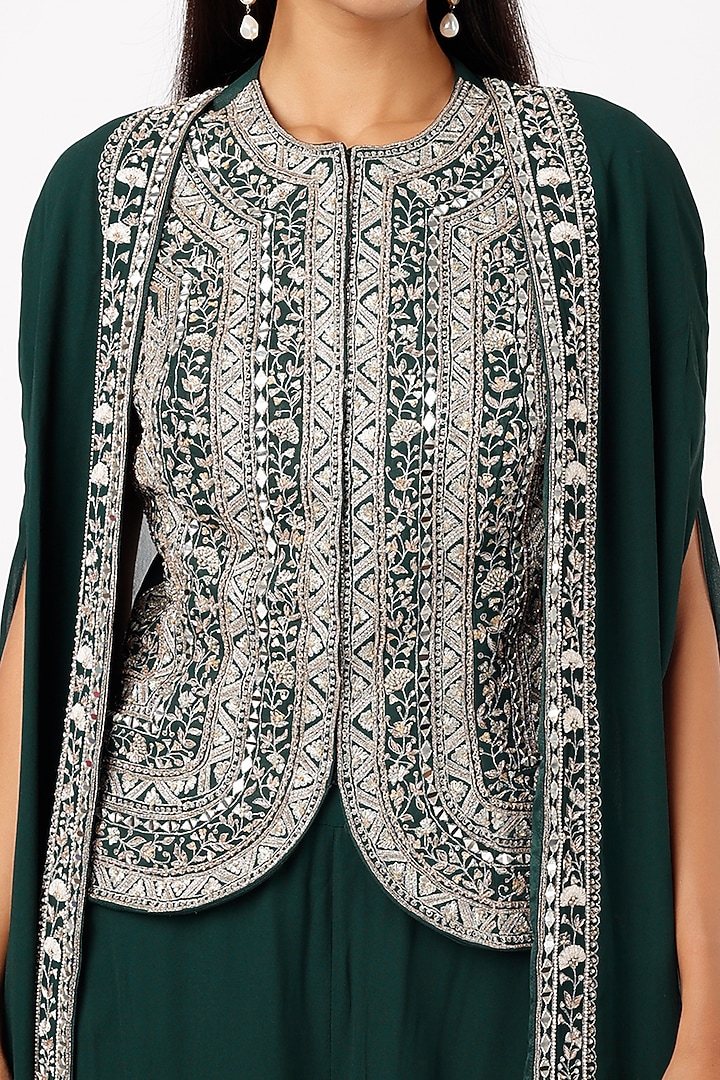 Dark Green Georgette Wedding Lehenga Set by Sana Barreja at Pernia's Pop Up Shop