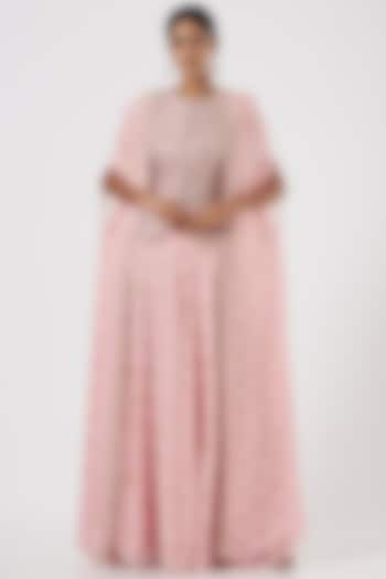 Blush Pink Embroidered Cape Set by Sana Barreja at Pernia's Pop Up Shop