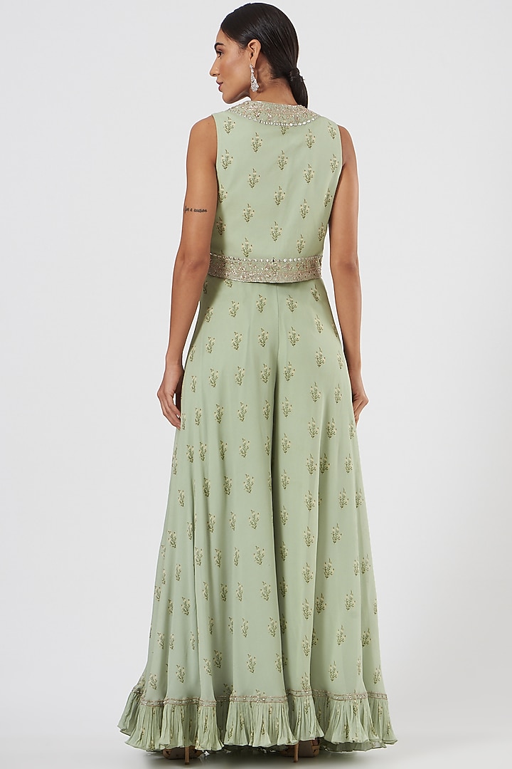 Mint Green Embroidered Jacket Set by Sana Barreja at Pernia's Pop Up Shop