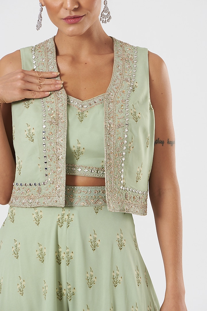 Mint Green Embroidered Jacket Set by Sana Barreja at Pernia's Pop Up Shop