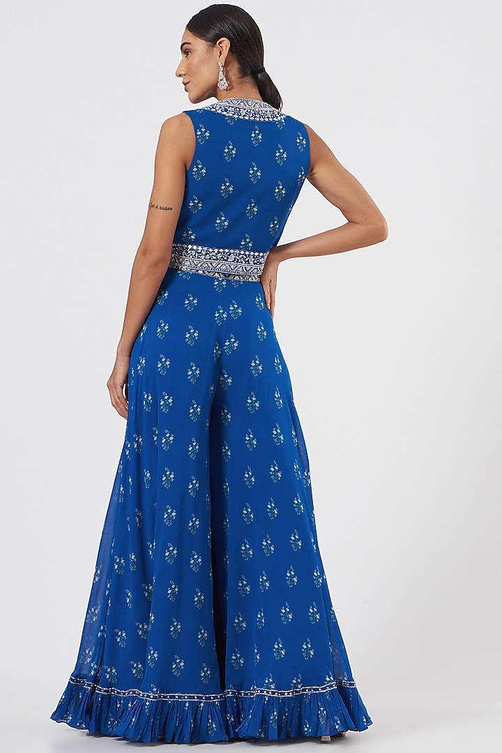 Cobalt Blue Embroidered Jacket Set by Sana Barreja at Pernia's Pop Up Shop