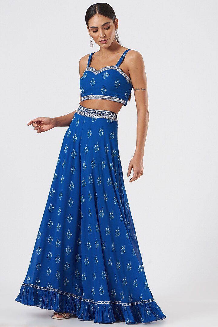 Cobalt Blue Embroidered Jacket Set by Sana Barreja at Pernia's Pop Up Shop