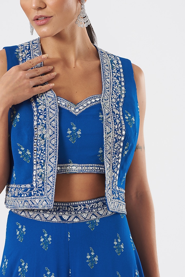 Cobalt Blue Embroidered Jacket Set by Sana Barreja at Pernia's Pop Up Shop