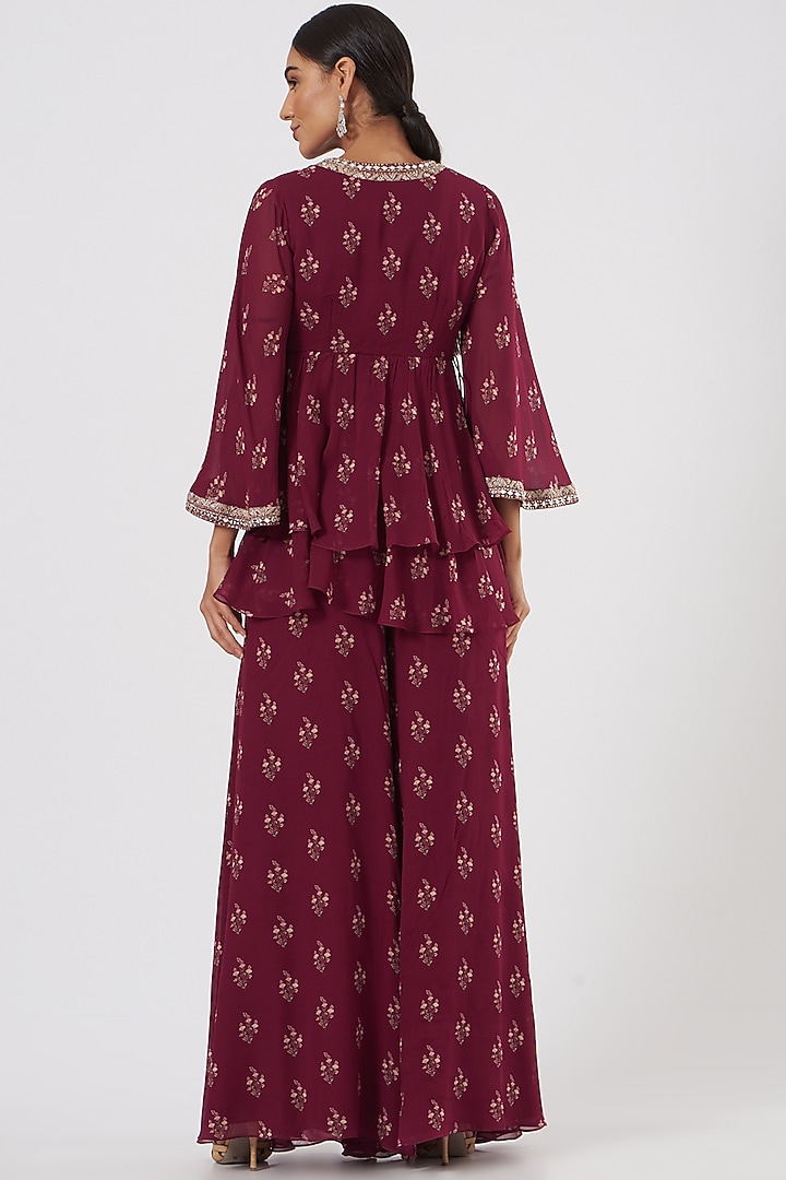 Maroon Hand Embroidered Party Wear Sharara Set by Sana Barreja at Pernia's Pop Up Shop
