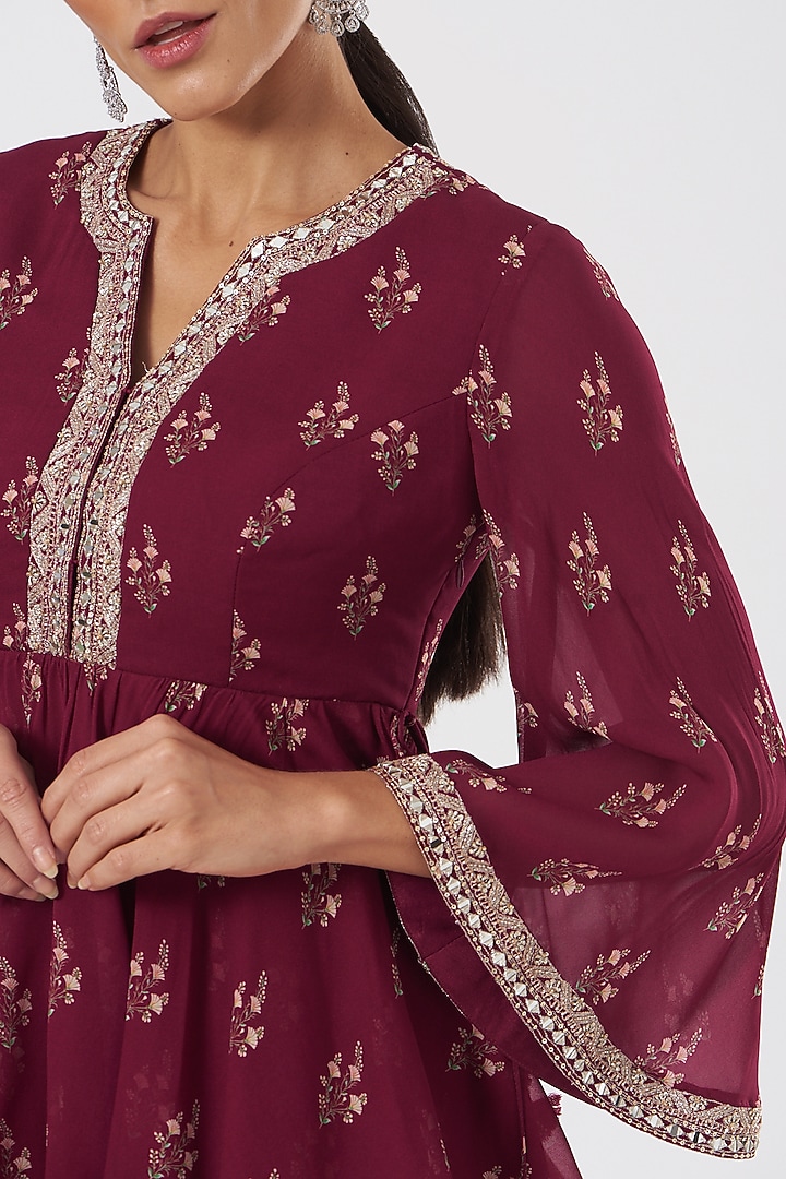 Maroon Hand Embroidered Party Wear Sharara Set by Sana Barreja at Pernia's Pop Up Shop