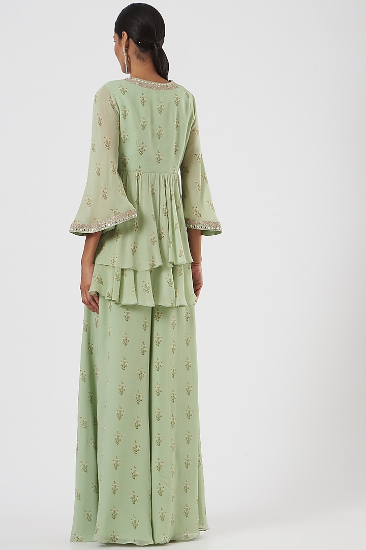 Mint Green Hand Embroidered Party Wear Sharara Set by Sana Barreja at Pernia's Pop Up Shop