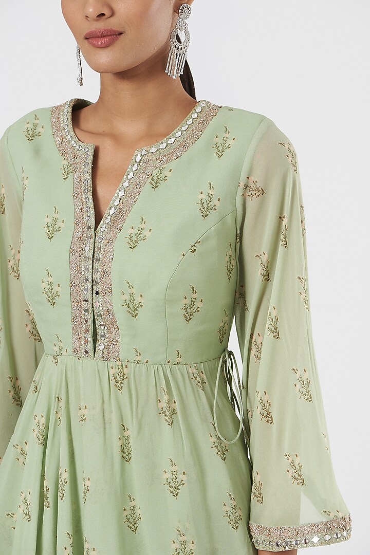 Mint Green Hand Embroidered Party Wear Sharara Set by Sana Barreja at Pernia's Pop Up Shop