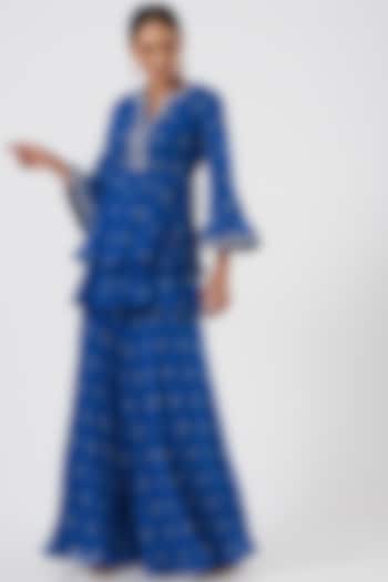 Cobalt Blue Hand Embroidered Party Wear Sharara Set by Sana Barreja at Pernia's Pop Up Shop