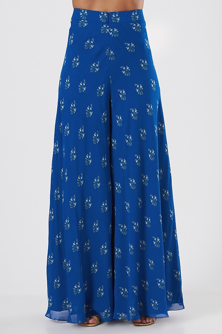 Cobalt Blue Hand Embroidered Party Wear Sharara Set by Sana Barreja at Pernia's Pop Up Shop
