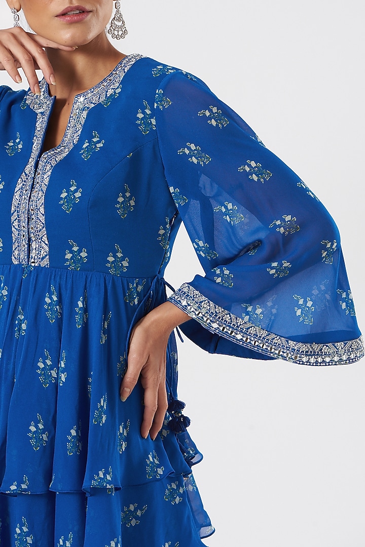 Cobalt Blue Hand Embroidered Party Wear Sharara Set by Sana Barreja at Pernia's Pop Up Shop
