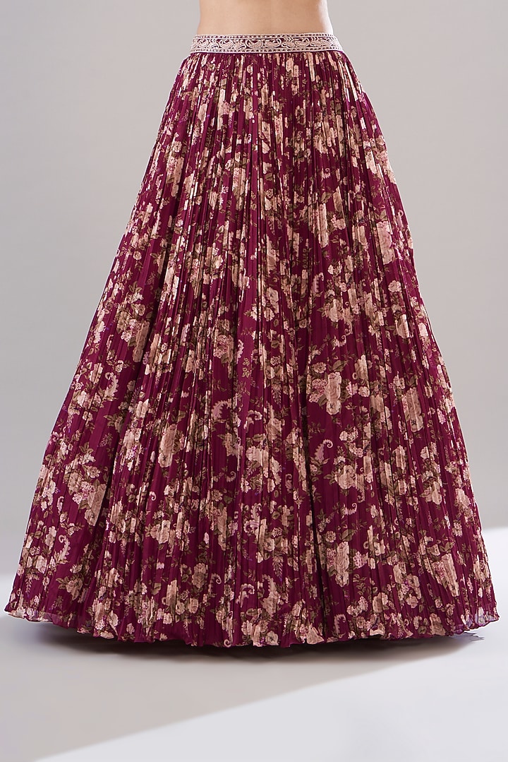 Fuschia Chanderi Silk Printed Jacket Wedding Lehenga Set by Sana Barreja at Pernia's Pop Up Shop