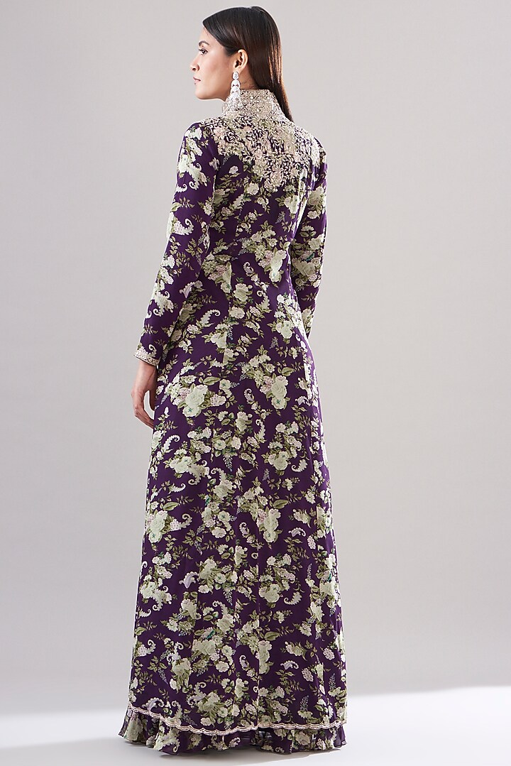 Purple Chanderi Silk Printed Gharara Set by Sana Barreja at Pernia's Pop Up Shop