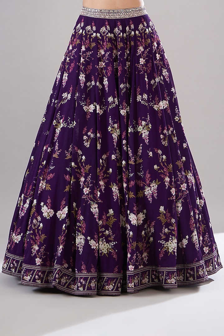 Purple Georgette Printed Jacket Wedding Lehenga Set by Sana Barreja at Pernia's Pop Up Shop