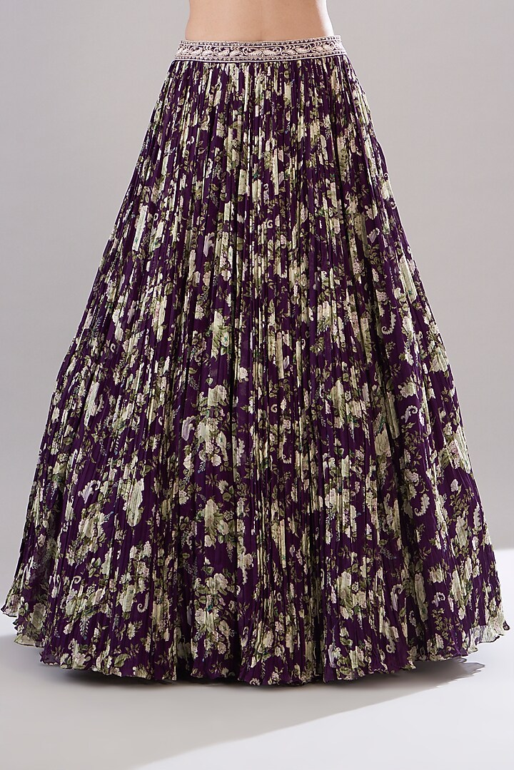 Purple Chanderi Silk Printed Jacket Wedding Lehenga Set by Sana Barreja at Pernia's Pop Up Shop