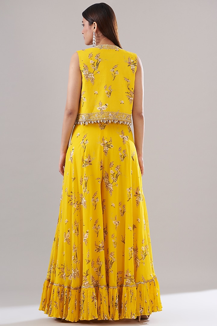 Dandelion Yellow Georgette Printed Wedding Sharara Set by Sana Barreja at Pernia's Pop Up Shop
