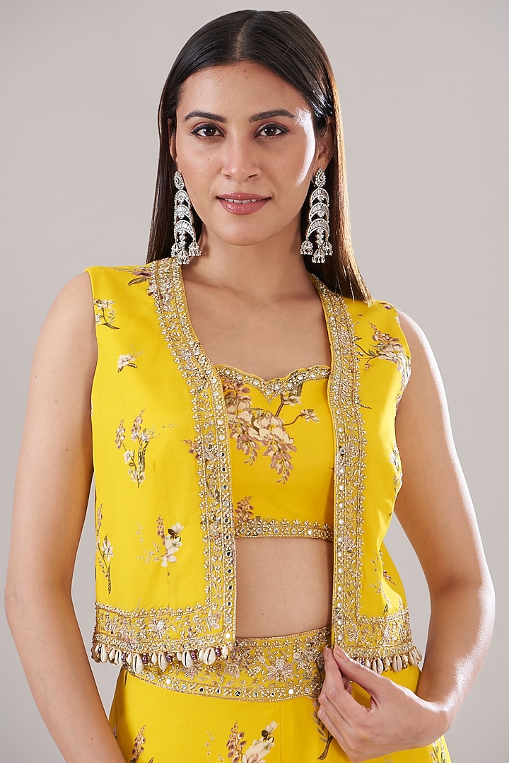 Dandelion Yellow Georgette Printed Wedding Sharara Set by Sana Barreja at Pernia's Pop Up Shop