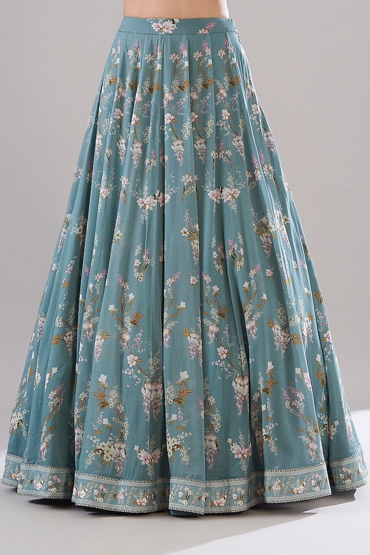 Ice- Blue Georgette Printed Wedding Lehenga Set by Sana Barreja at Pernia's Pop Up Shop