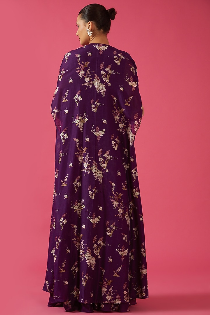 Purple Dupion Silk & Organza Jacket Wedding Lehenga Set by Sana Barreja at Pernia's Pop Up Shop
