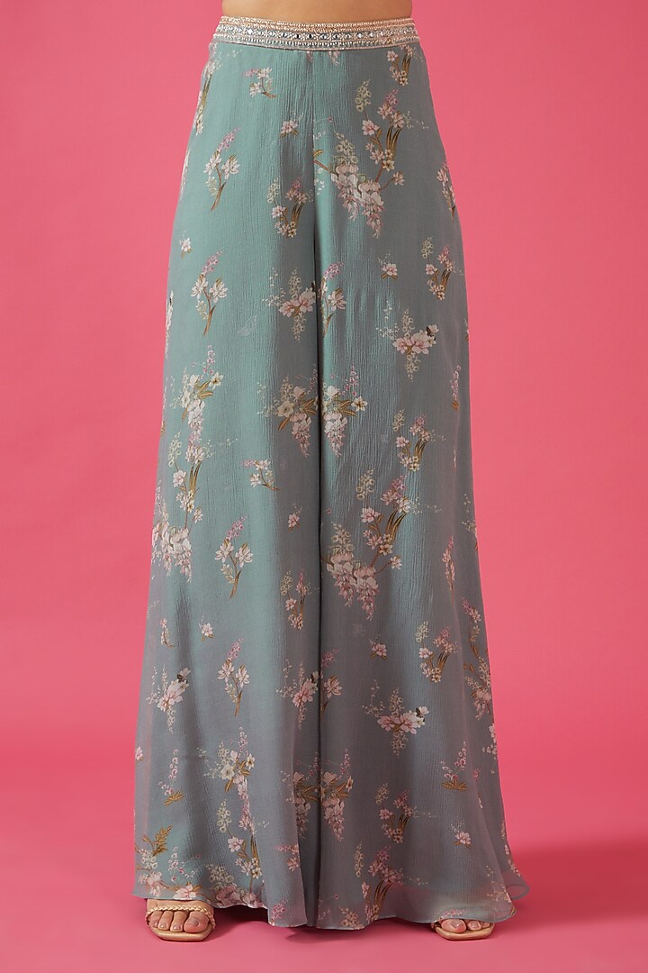 Ice Blue Chiffon Printed Wedding Sharara Set by Sana Barreja at Pernia's Pop Up Shop